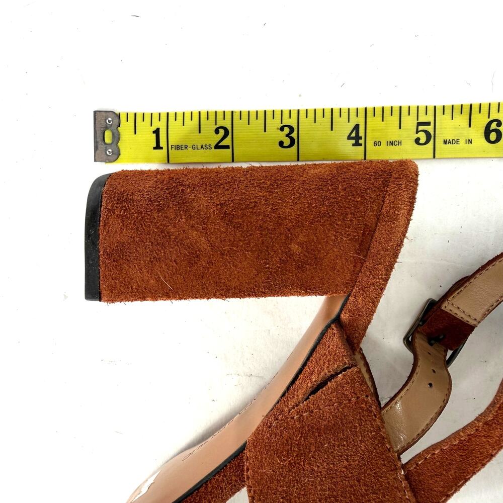 Banana Republic Cognac Brown Suede Block Heel Sandals Ankle Strap Women's 8 - Picture 4 of 10